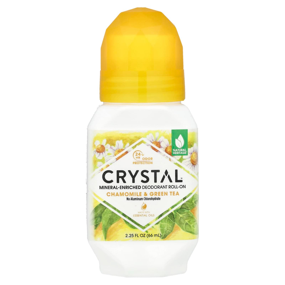 CRYSTAL, обогащённый минералами дезодорант с шариковым аппликатором, ромашка и зелёный чай, 66 мл (2,25 жидк. унции)