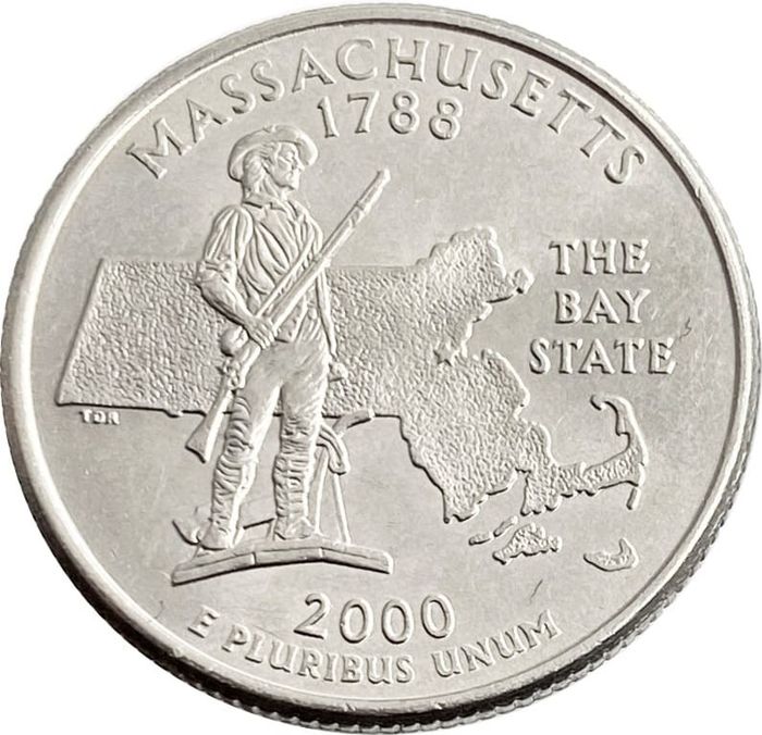 25 центов (1/4 доллара, квотер) 2000 США «Штат Массачусетс» (P)