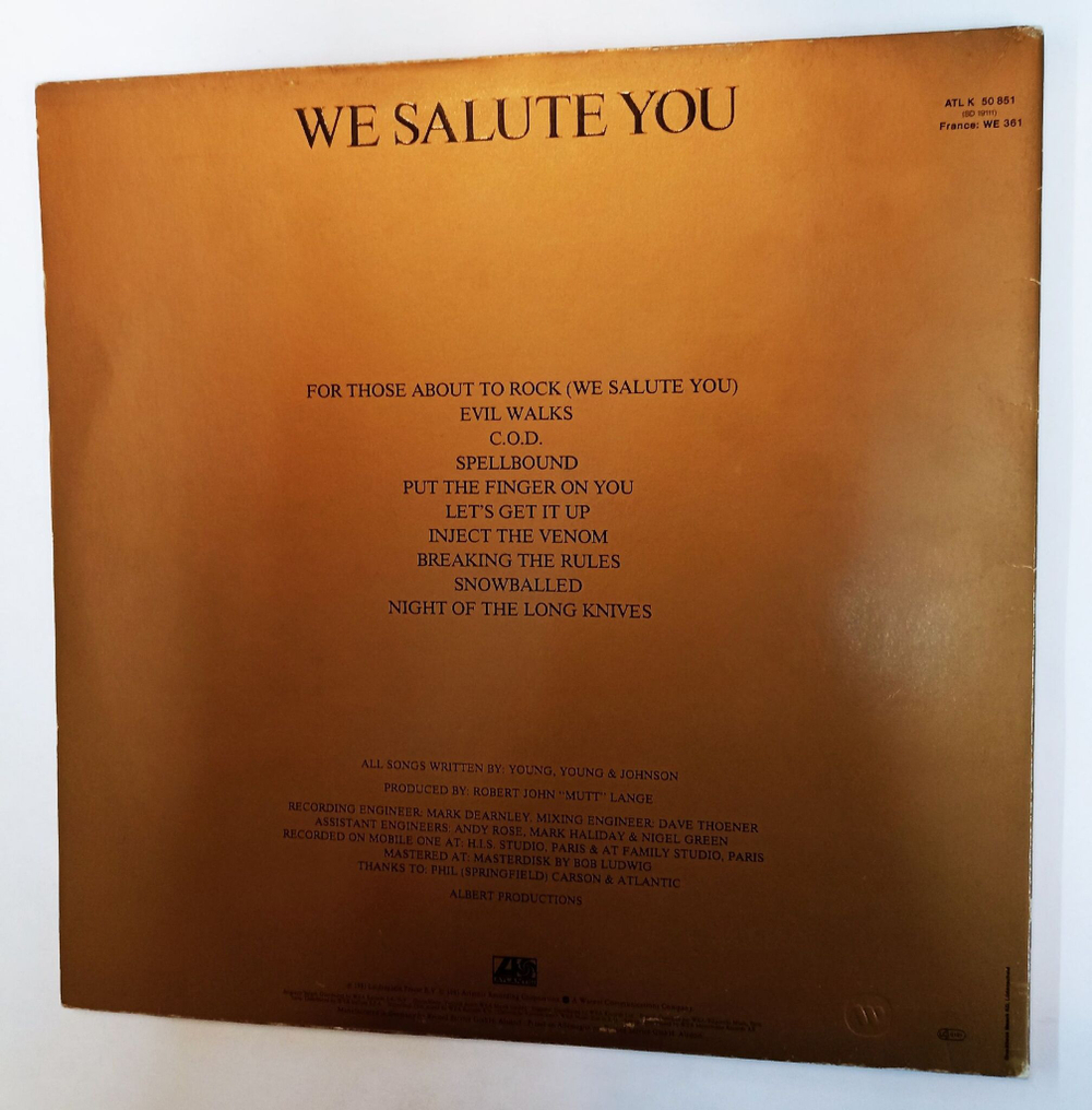 Винтажная виниловая пластинка LP AC/DC For Those About To Rock We Salute You (Germany 1981)