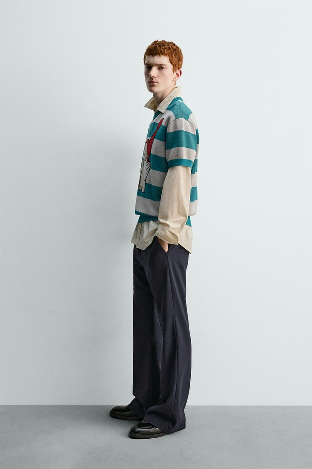 ZARA Х HARRY LAMBERT ВЯЗАНАЯ ФУТБОЛКА С СЭРОМ СМИ, СВЕТЛО-БИРЮЗОВЫЙ