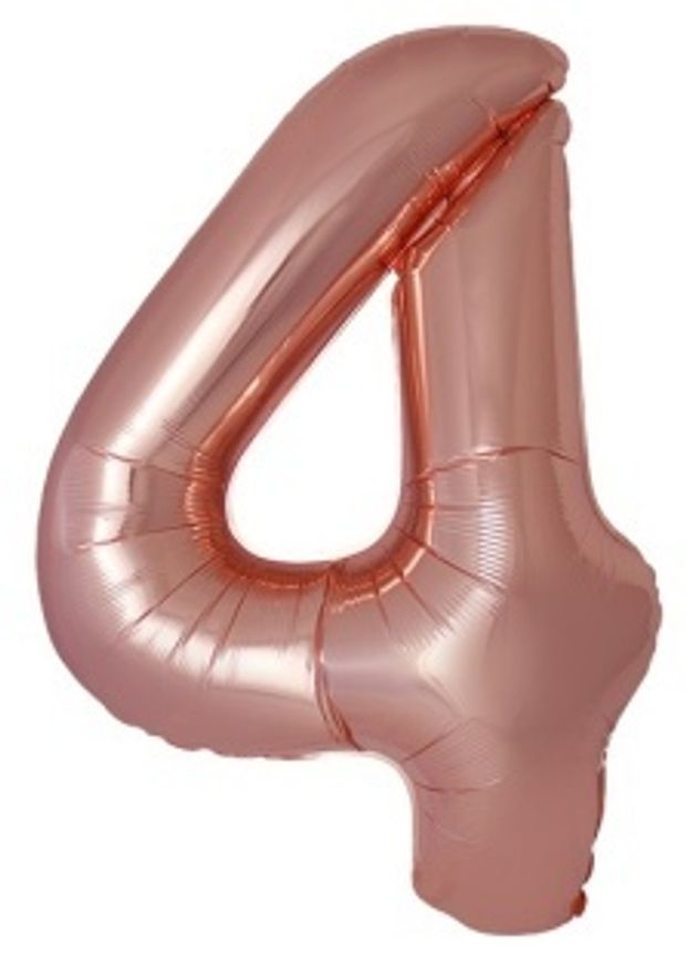F Шар (40''/102 см) Цифра, 4 Slim, Розовое Золото, Металлик, 1 шт. в уп.(БГ-60)
