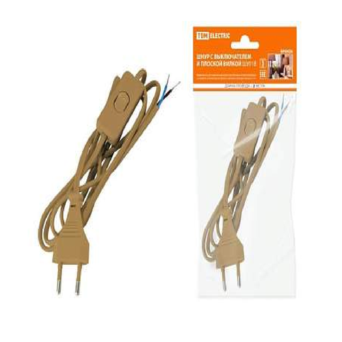 TDM Шнур для бра с выкл. ШУ01В 6А 250В 2м (ШВВП 2х0,75 бронза) SQ1305-0003