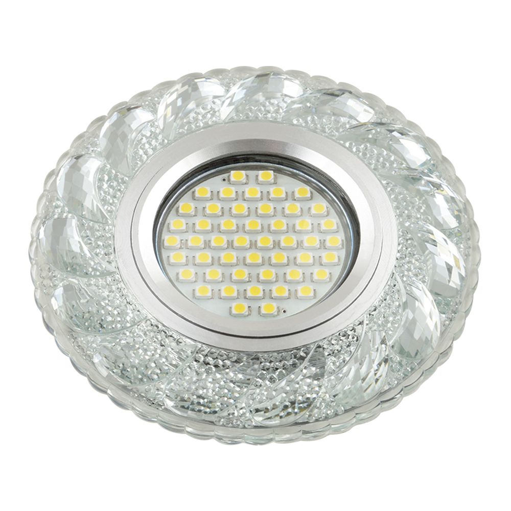 DLS-L147 GU5.3 GLASSY/CLEAR Светильник декоративный встраиваемый, серия Luciole. Без лампы, цоколь GU5.3. Доп. светодиодная подсветка 3Вт. Стекло. Зер