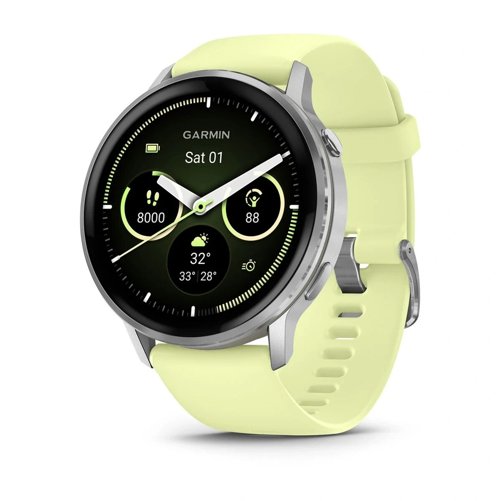 Умные часы Garmin Venu 4 45мм Серебристые с лимонным силиконовым ремешком (010-03014-42)