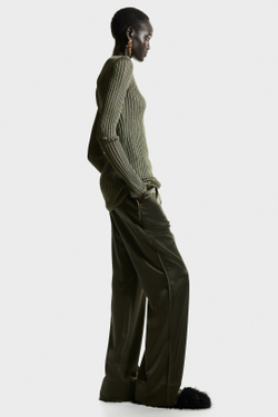 H&M Эластичный трикотажный тонкий топ, темно-зеленый хаки