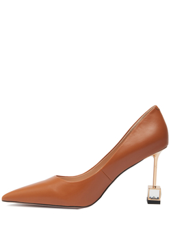 Женские кожаные рыжие туфли с авторским квадратным каблуком