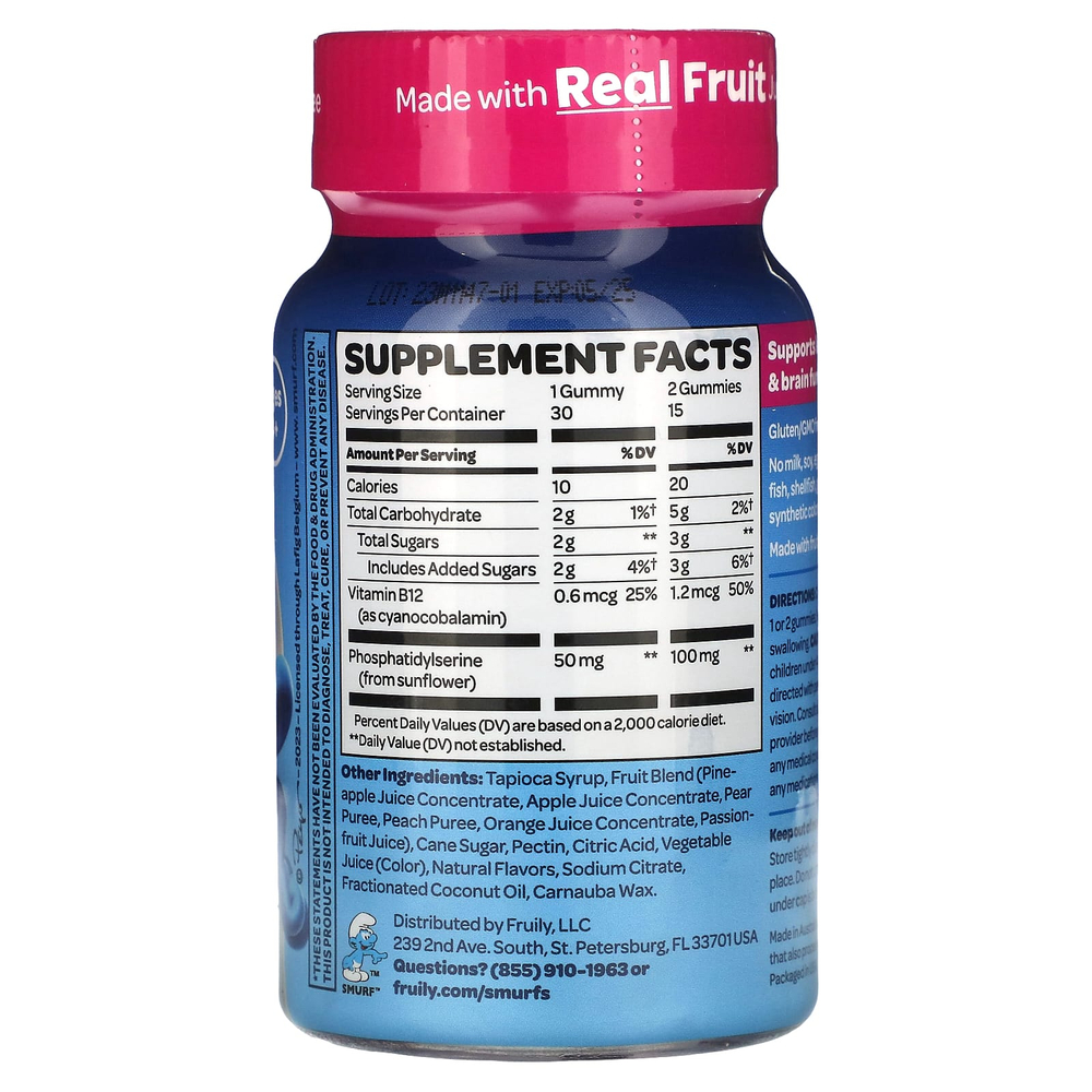 The Smurfs, Kids Gummy, для памяти и концентрации, от 4 лет, смурфики, 30 жевательных таблеток