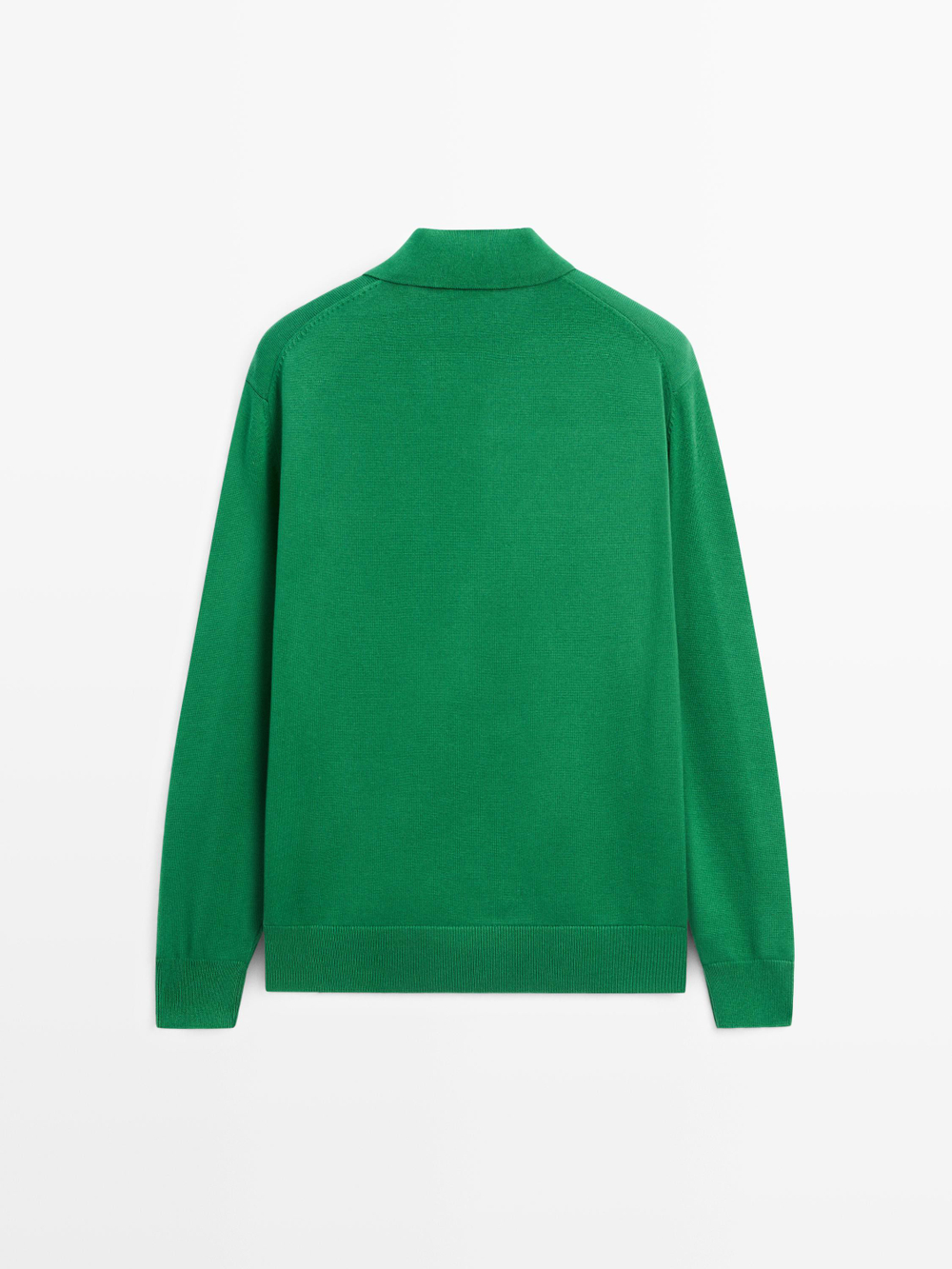 Massimo Dutti Свитер из хлопкового трикотажа с воротником поло, зеленый