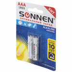 Батарейки комплект 2 шт. SONNEN Alkaline AAA (LR03 24А) алкалиновые мизинчиковые блистер (24 штуки в упаковке)