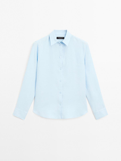 Massimo Dutti Рубашка из струящегося 100% льна, небесно-голубой
