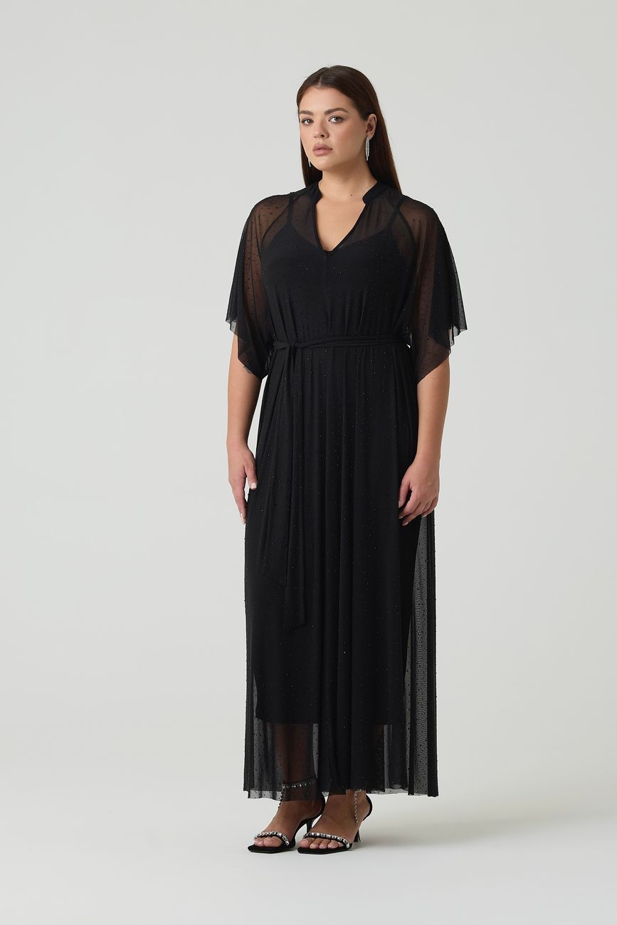 Платье-туника из сетки со стразами, черный
