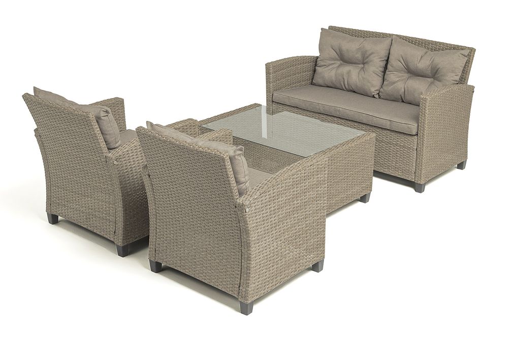 "Филадельфия" лаунж-зона из искусственного ротанга, цвет соломенный, цвет подушек бежевый