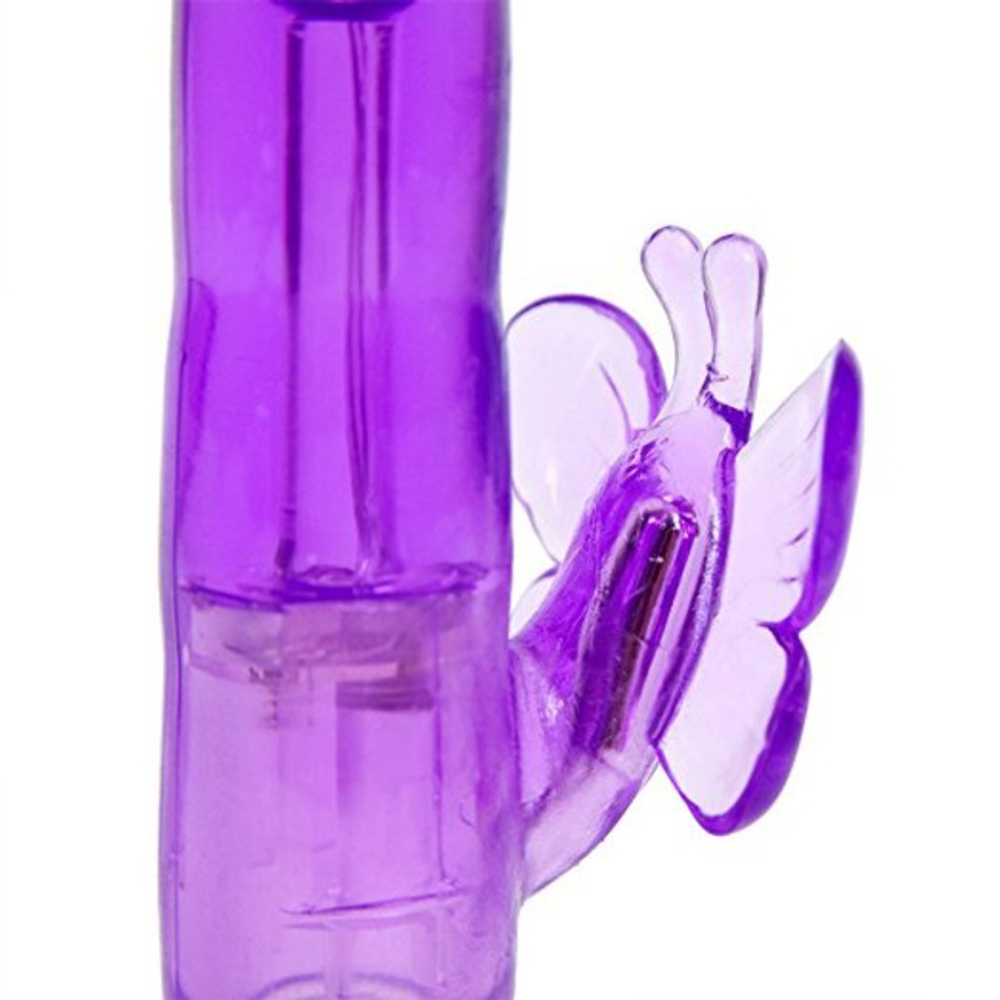 Фиолетовый вибратор для двойной стимуляции Crystal Butterfly (Цвет: фиолетовый)