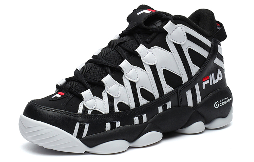 FILA Heritage synthetic leather shock absorption, non-slip, wear-resistant, low-cut retro basketball shoes women's black and white