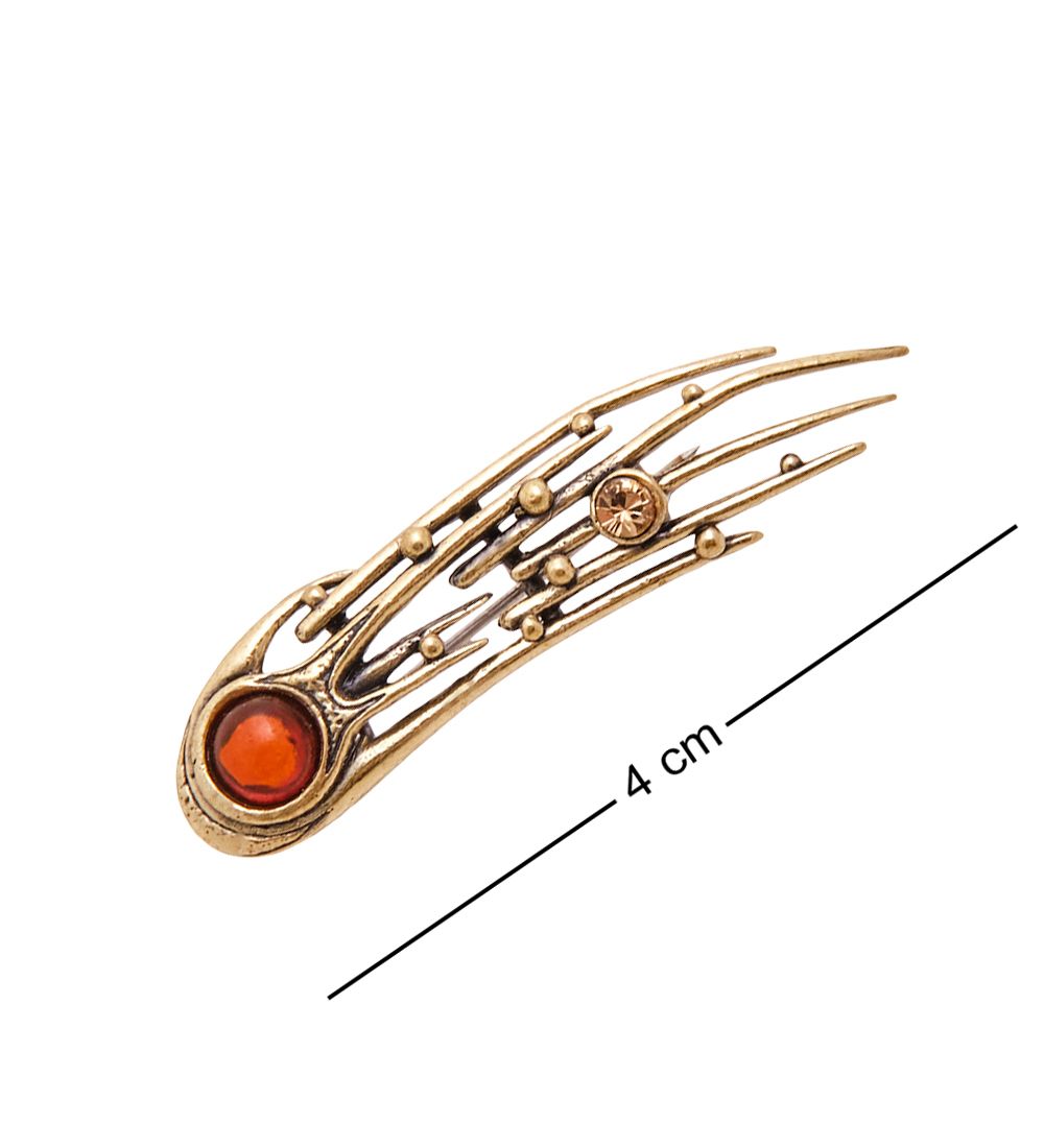 AM-3451 Брошь «Комета Вольфа» (латунь, янтарь)