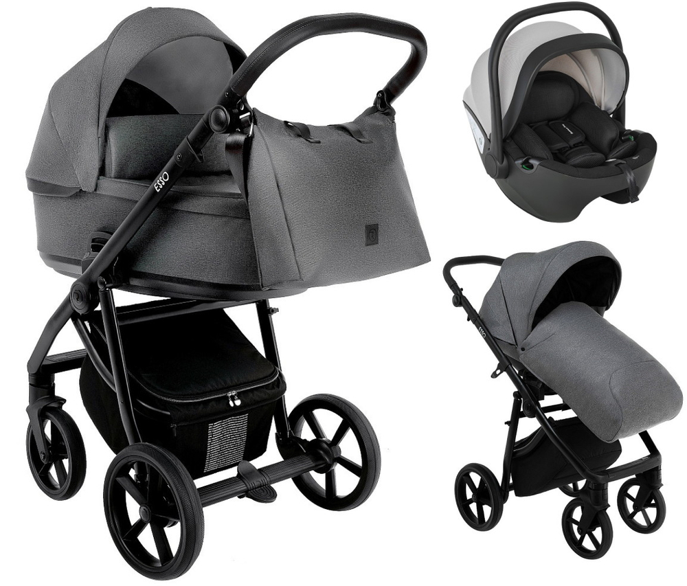 Детская коляска Roan Esso 3 в 1 с автокреслом Pituso Baesa Pro Black,Beige Canopy ESS114/1 Grey/Black