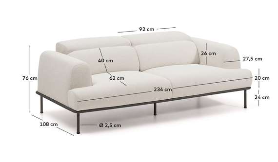 3-местный диван Aurum цвета экрю с откидывающимся подголовником