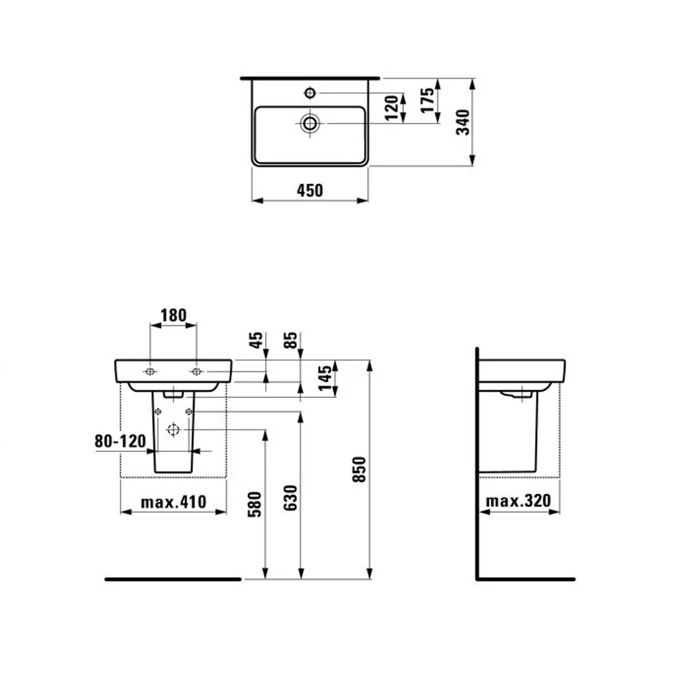 Раковина Laufen Pro 8.1996.4.000.000.1 напольная 33.5 см, цвет белый