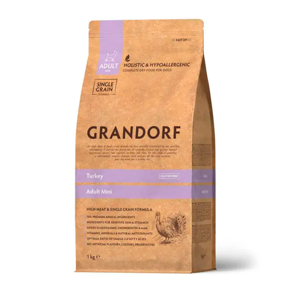 Сухой корм Grandorf Dog Turkey MINI с индейкой для взрослых собак мелких пород, 1 кг (Грандорф)