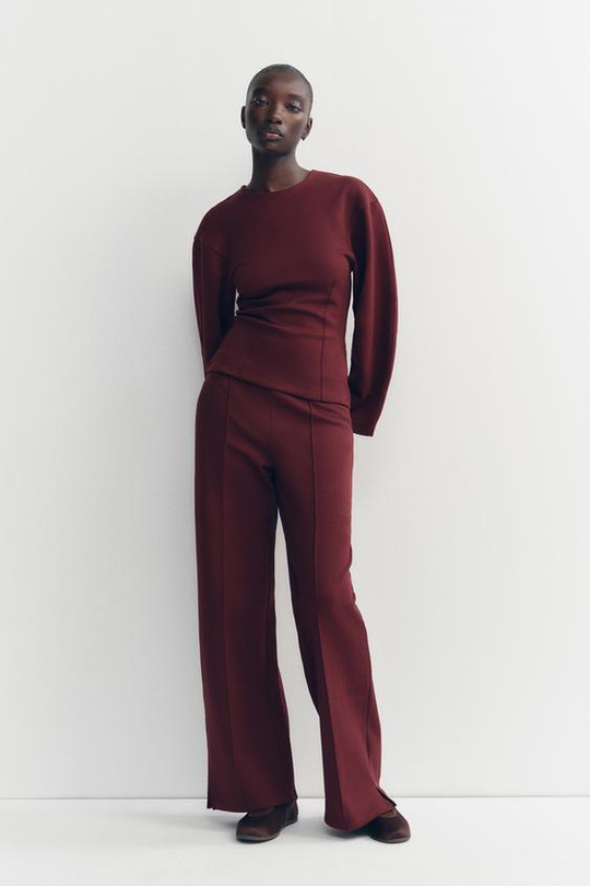 ZARA ТОП ОБЛЕГАЮЩЕГО КРОЯ С БЛОКИРОВКОЙ, ЦВЕТ БУРГУНДСКОГО ВИНА