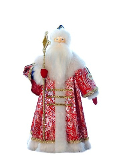 Кукла фарфоровая Дед Мороз в боярской шубе из парчи