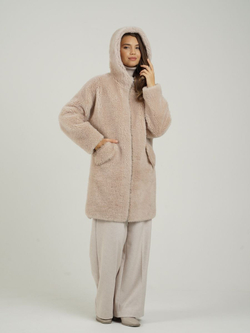 Шуба из шерсти чебурашка тедди, пудровая, SilverFox