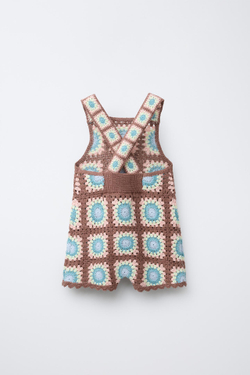 ZARA ТРИКОТАЖНЫЙ КОМБИНЕЗОН С КРУЖЕВОМ КРОШЕ, КОРИЧНЕВЫЙ