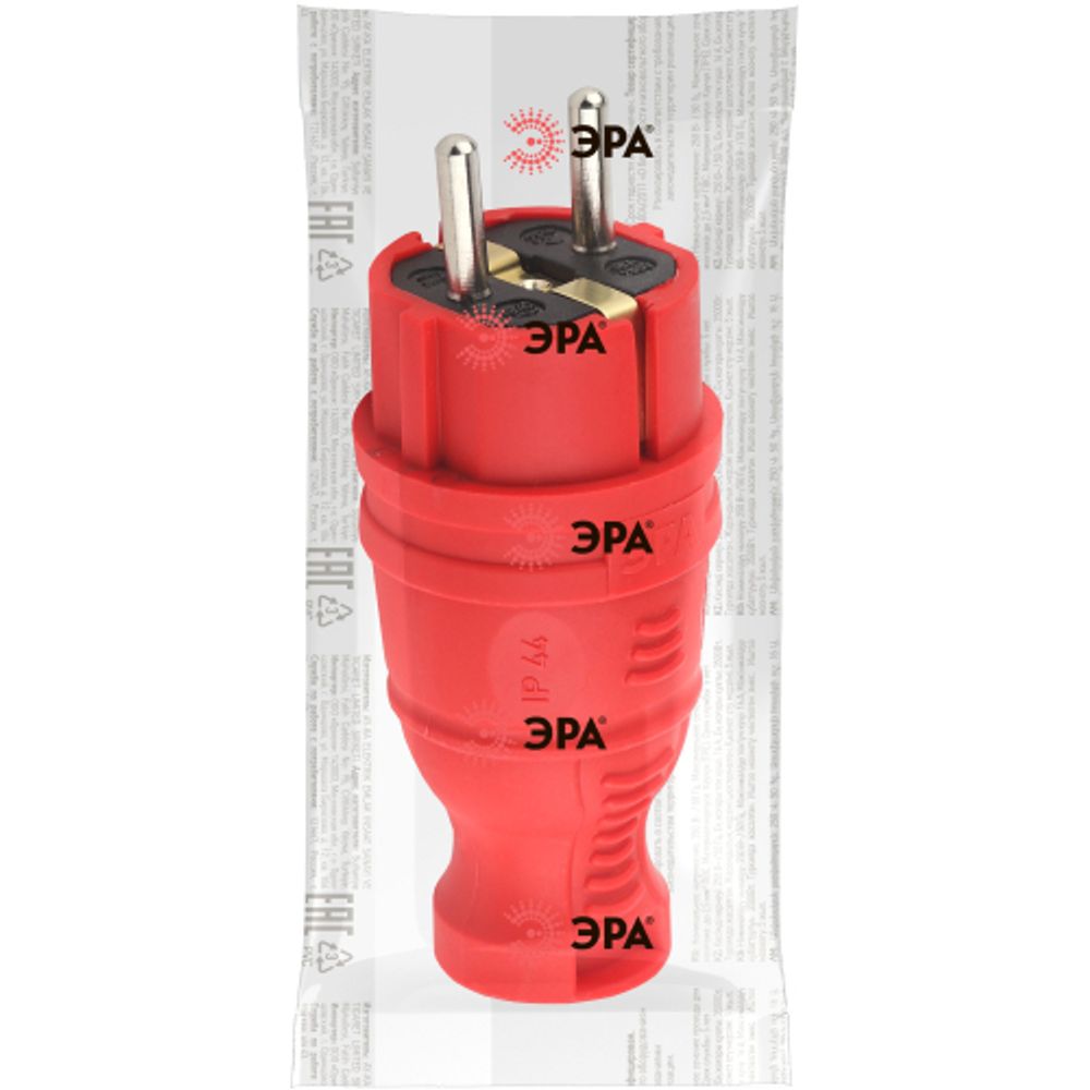Вилка ЭРА V8-RED-IP44 каучуковая с заземлением прямая 16A IP44 красная