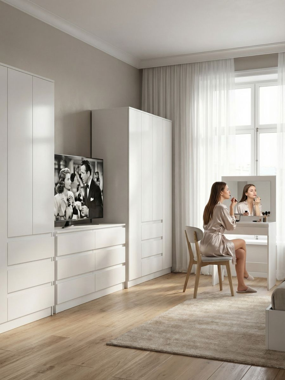 Шкаф 120х50х220, Марм, распашной для одежды, 3 двери 3 ящика, со штангой и полками, в прихожую, белый, Dipriz