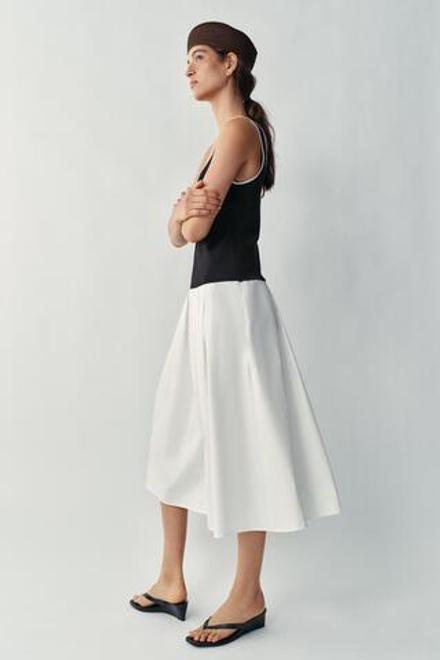 ZARA ПЛАТЬЕ МИДИ ИЗ КОМБИНИРОВАННОГО ПОПЛИНА, ЧЕРНЫЙ/БЕЛЫЙ