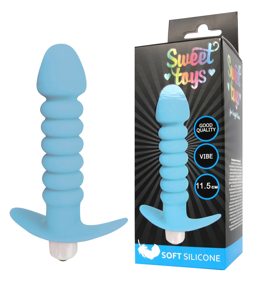 Анальная втулка с вибрацией Sweet Toys голубая 11,5 см