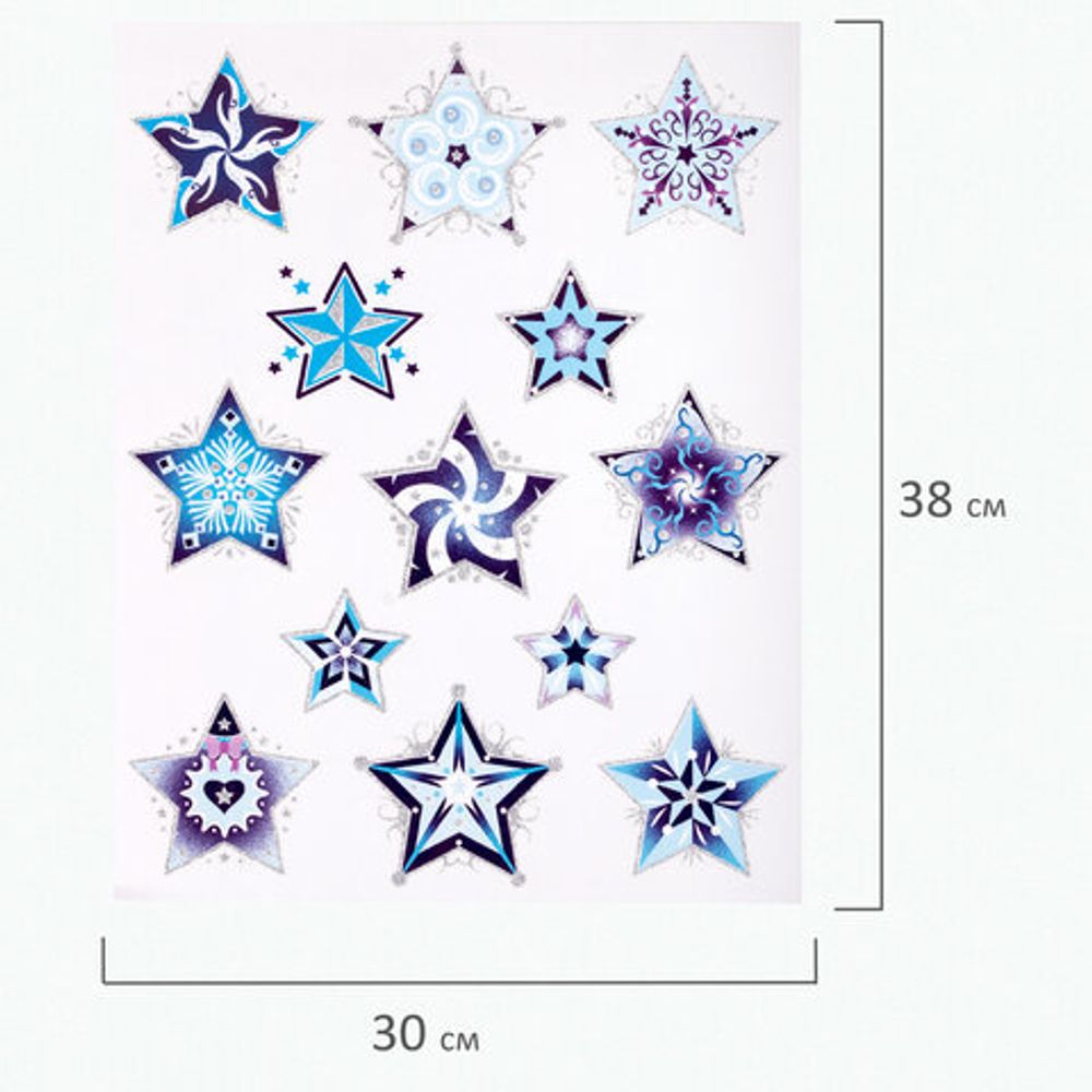 Украшение для окон и стекла ЗОЛОТАЯ СКАЗКА "Синие снежинки 4", 30х38 см, ПВХ, 591206