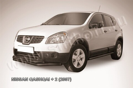 Защита переднего бампера (нержавейка) Nissan Qashqai+2 (2008-2010) d57+d42 длинная (черный)