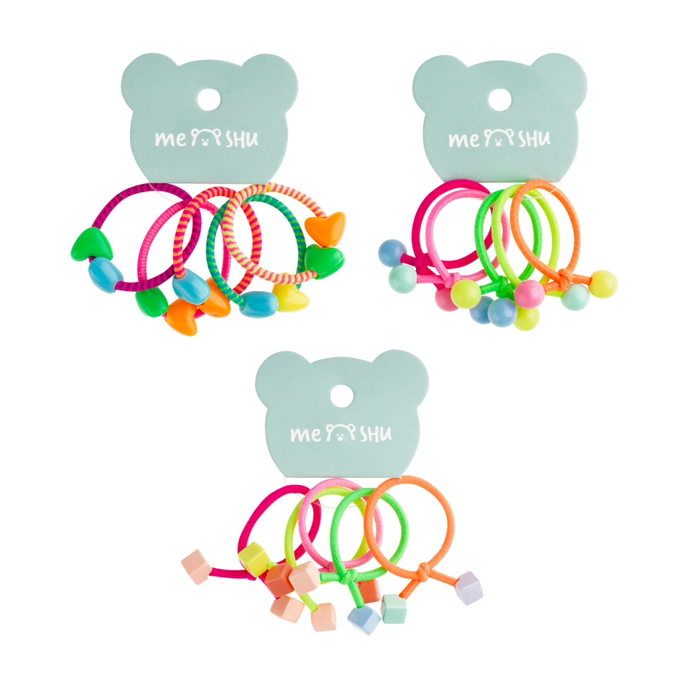 Резинки для волос MESHU с пластиковыми топперами, тонкие, ассорти, 5шт., диаметр 2,5см, европодвес MS_60546