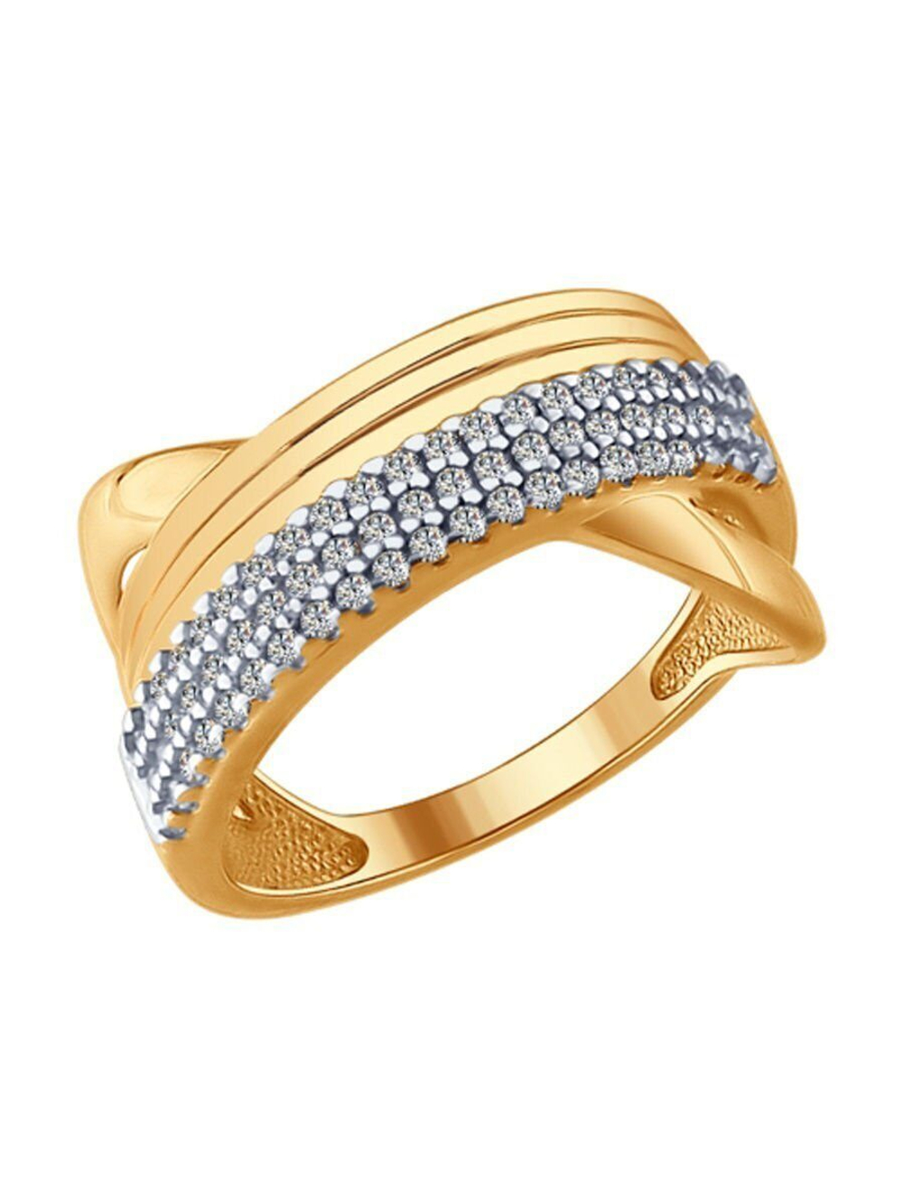 Кольцо из серебра 925 с фианитами. Золочение. Размер 18.