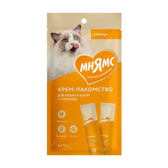 Крем-лакомство для кошек Мнямс с курицей 15 г х 4 шт, 48 шт в упаковке