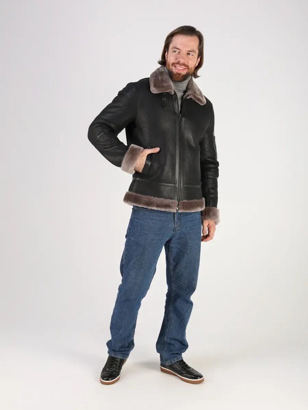 Дубленка зимняя куртка натуральная авиатор пилот