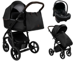 Детская коляска Roan Esso Кожа 3 в 1 с автокреслом Tutis Elo Lux EduSky Black ESSK/210/1 Black /Black/руч.Тем.коричневый