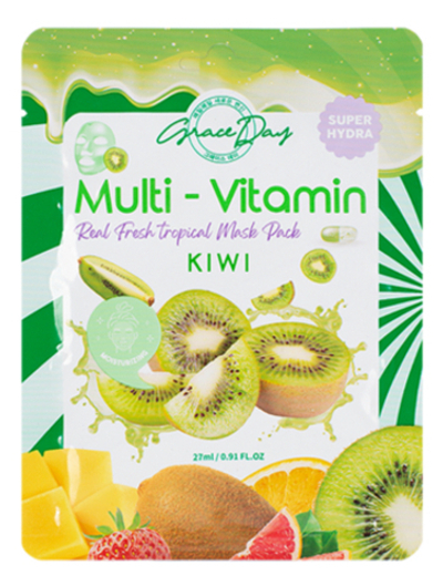 Набор GRACE DAY тканевых масок Multi-Vitamin Real Fresh Tropical Mask Pack 27ml Kiwi - 10 шт