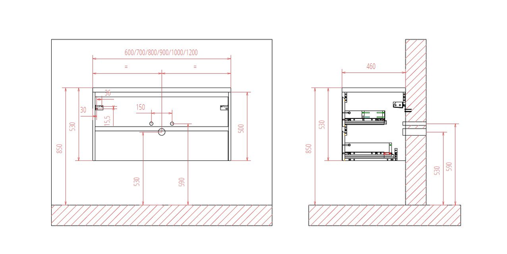 Тумба подвесная с раковиной BelBagno KRAFT-700-2C-SO-RNN