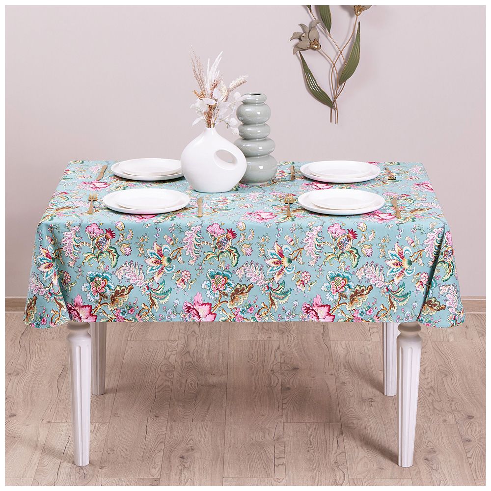 СКАТЕРТЬ "РАЙСКИЙ САД" 140Х180 СМ, 100% ХЛОПОК,БИРЮЗА