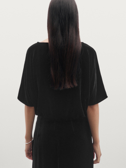 Massimo Dutti Бархатный топ с короткими рукавами, черный