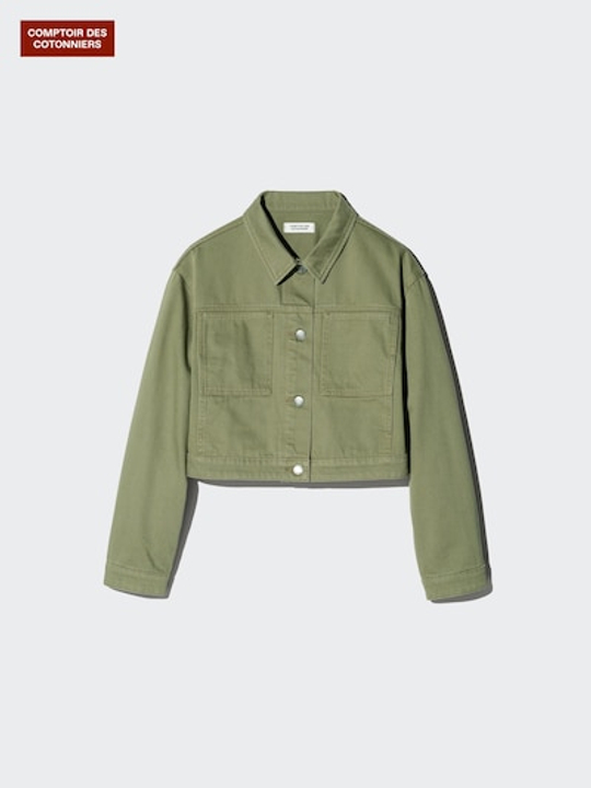 UNIQLO Короткая джинсовая куртка, оливково-зеленый