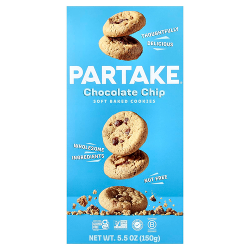 Partake, мягкое печенье, с шоколадной крошкой, 156 г (5,5 унции)