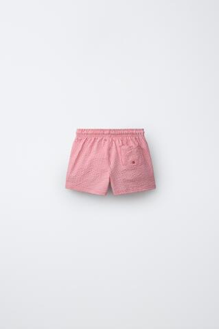 ZARA ПЛАВКИ ИЗ ЖАТОЙ ТКАНИ В ПОЛОСКУ, КОРАЛЛОВЫЙ