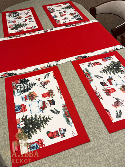 Ланчматы "Новый год" 45х35 см двусторонние, жесткие из ткани Duck