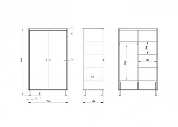 Шкаф двухдверный Ellipse Classic со скрытыми ящиками Белый