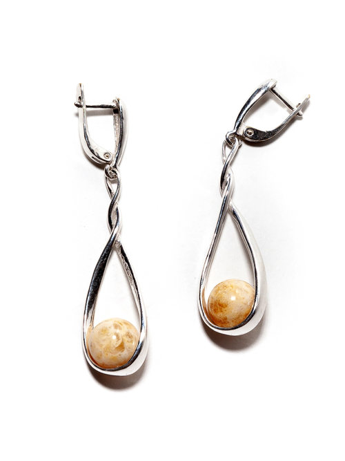 Серьги с натуральным янтарем