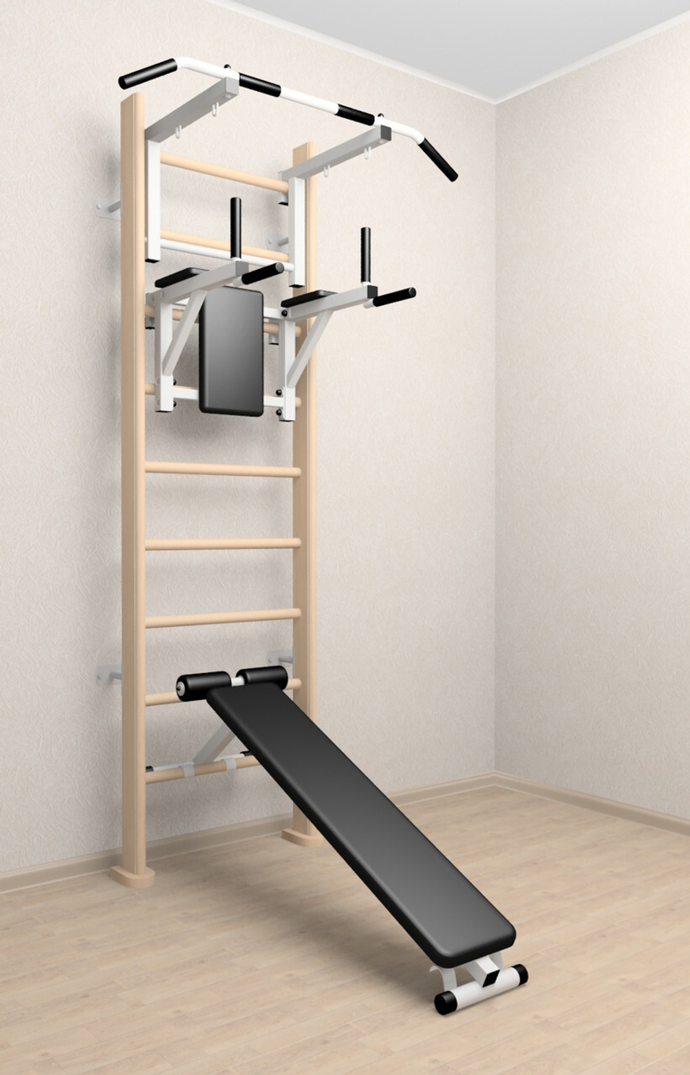 Деревянная шведская стенка Sv Sport 905с (Турник стандарт/Брусья/Скамья)