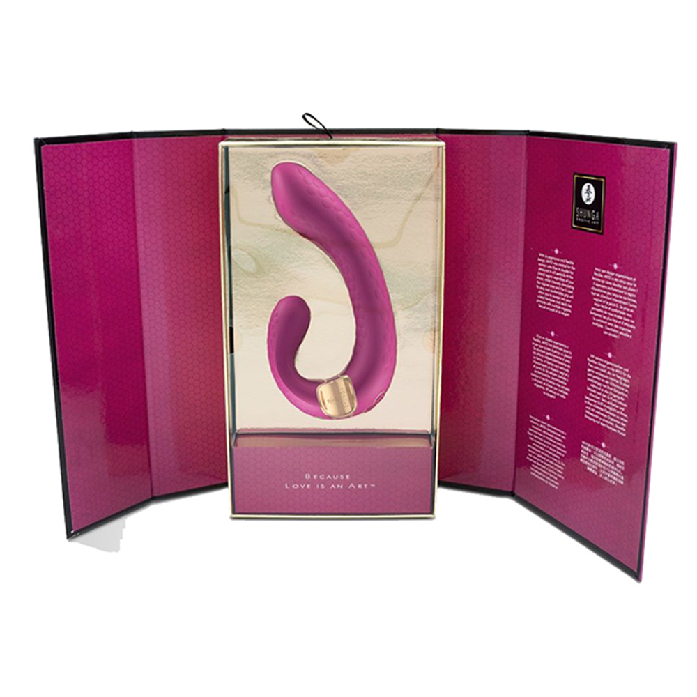 Малиновый гибкий вибростимулятор 18,5см с двумя моторами Shunga MIYO SH-MIYO-501